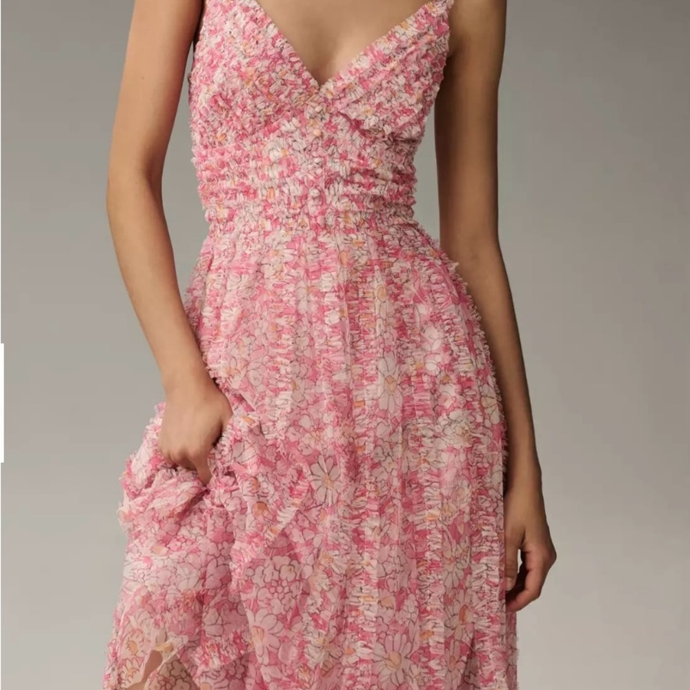 Mac Duggal Pink Floral Midi Dress
